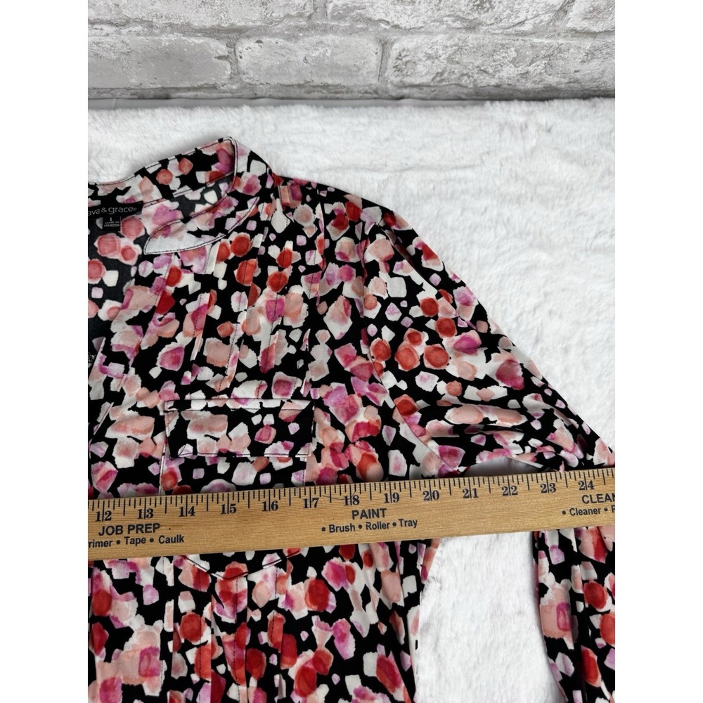 Ava & Grace Pink Orange Floral Popover Top Flowy Stretch Office Size Large - Picture 3 of 8